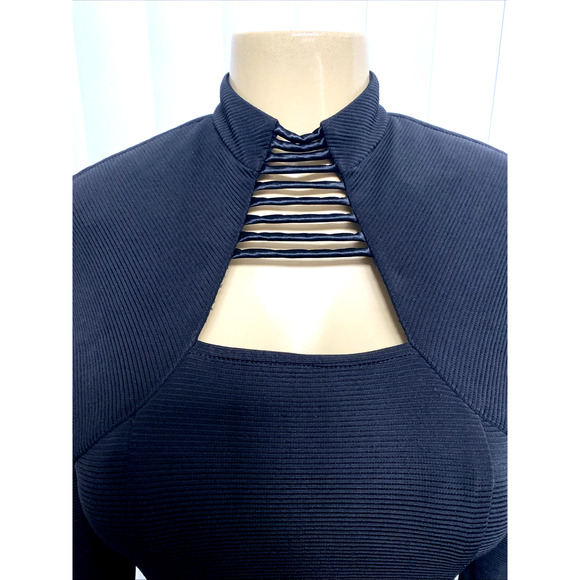 Cache Dress Sheath Textured Black Mini Cut Out Long Sleeve 8 S Vintage - Picture 5 of 9